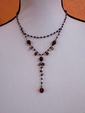 Brown Beaded Y-Drop Necklace - Women Jewelry